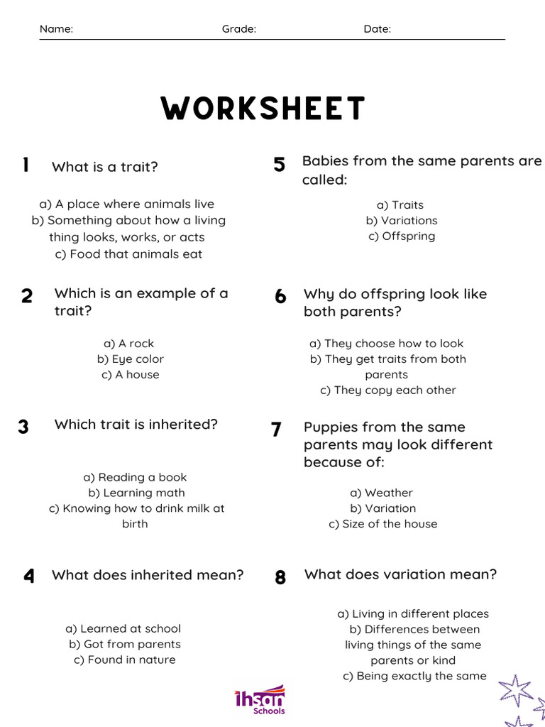 Grade 3 Inherited Traits Worksheet | PDF