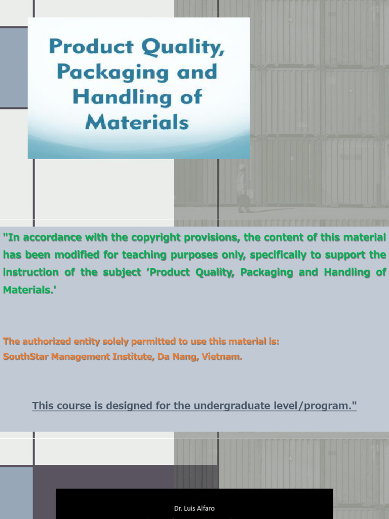 C9-Product Quality, Packaging and Handling of Materials | PDF | Quality ...
