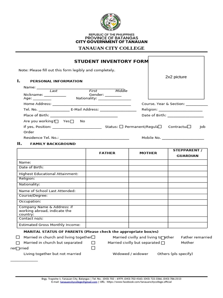 Student Inventory Form F001 | PDF