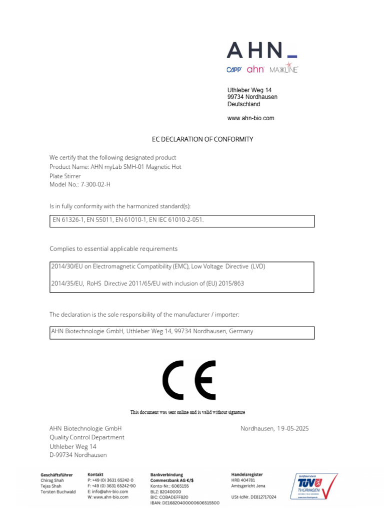 SMH 01 CE Declaration Of Conformity PDF
