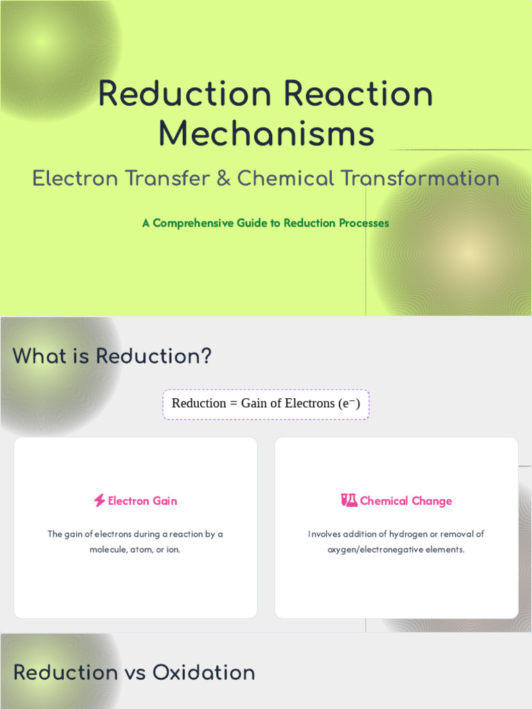 Reduction Reaction Mechanisms | PDF | Redox | Chemical Reactions