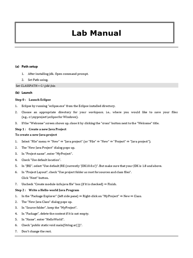Java Programming (MDE117A) - Lab Manual | PDF | Software | Computer ...