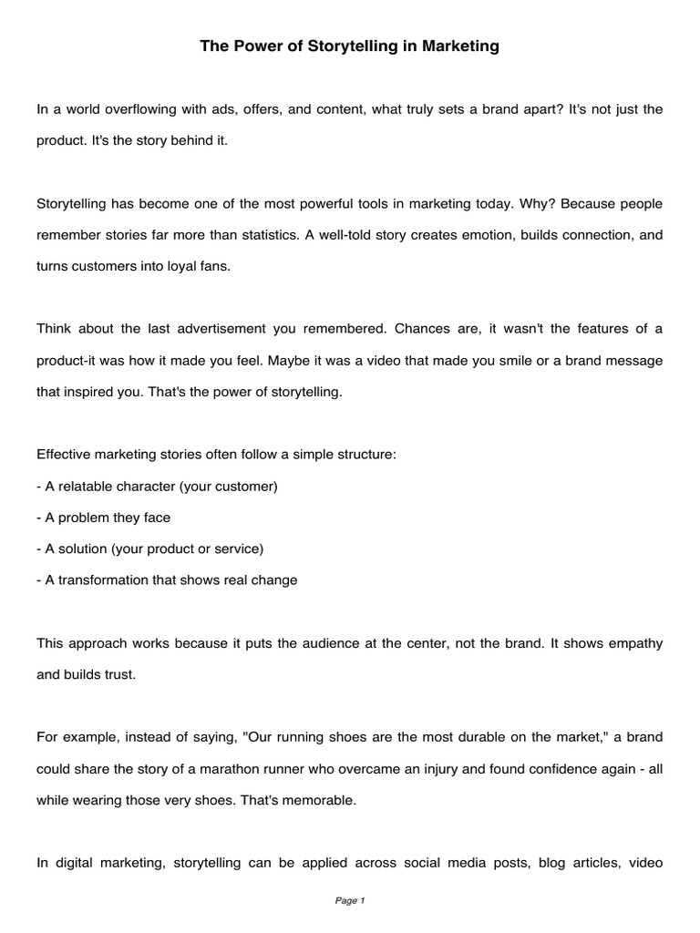 The Power of Storytelling in Marketing PDF | PDF