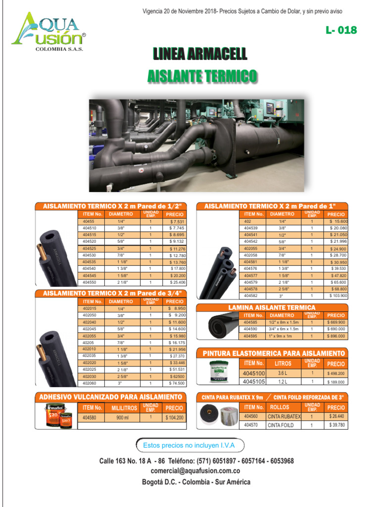 Rubatex Armacell Lista de Precios | PDF | Aisladores | Fenómenos de ...