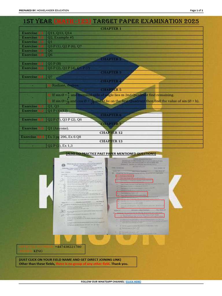 123-Math Target Paper 2025 - King X Moon | PDF