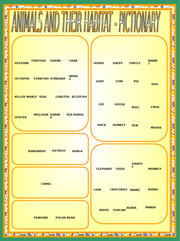 Animals and Their Habitat Pictionary Fun Activities Games 3670 | PDF