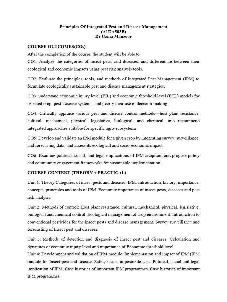 Syllabus - Principles of Integrated Pest and Disease Management | PDF ...