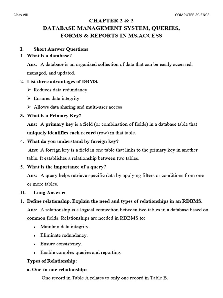 Chapter 2 - Database Maagement System | PDF | Databases | Relational ...
