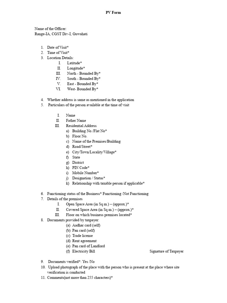 CGST Registration PV Form PDF | PDF