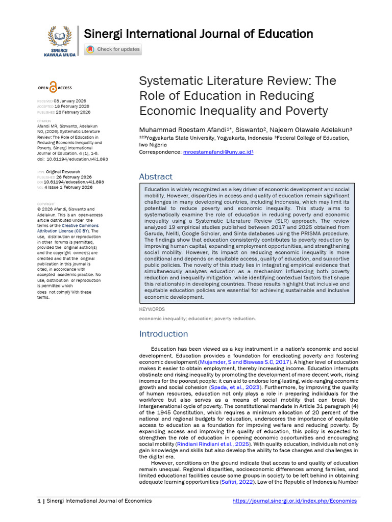 Systematic Literature Review The Role of Education in Reducing Economic ...