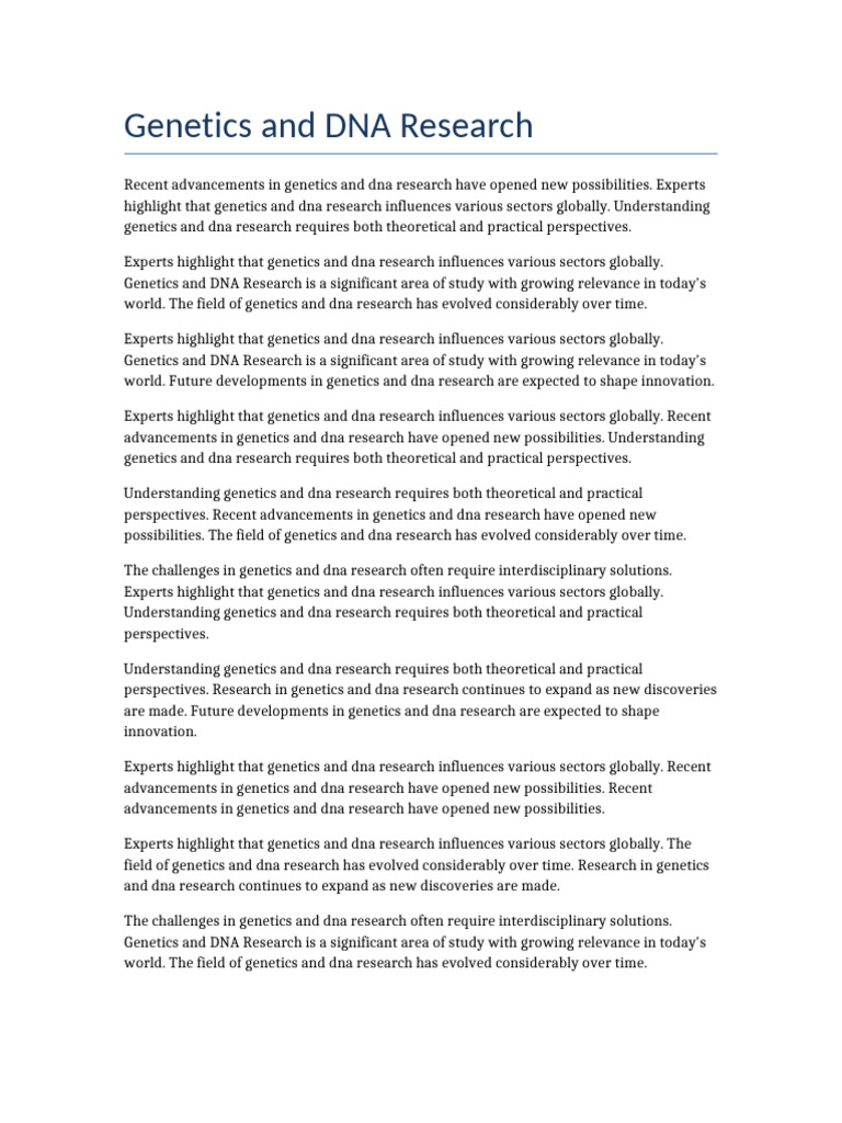 Genetics and Dna Research | PDF | Genetics | Dna