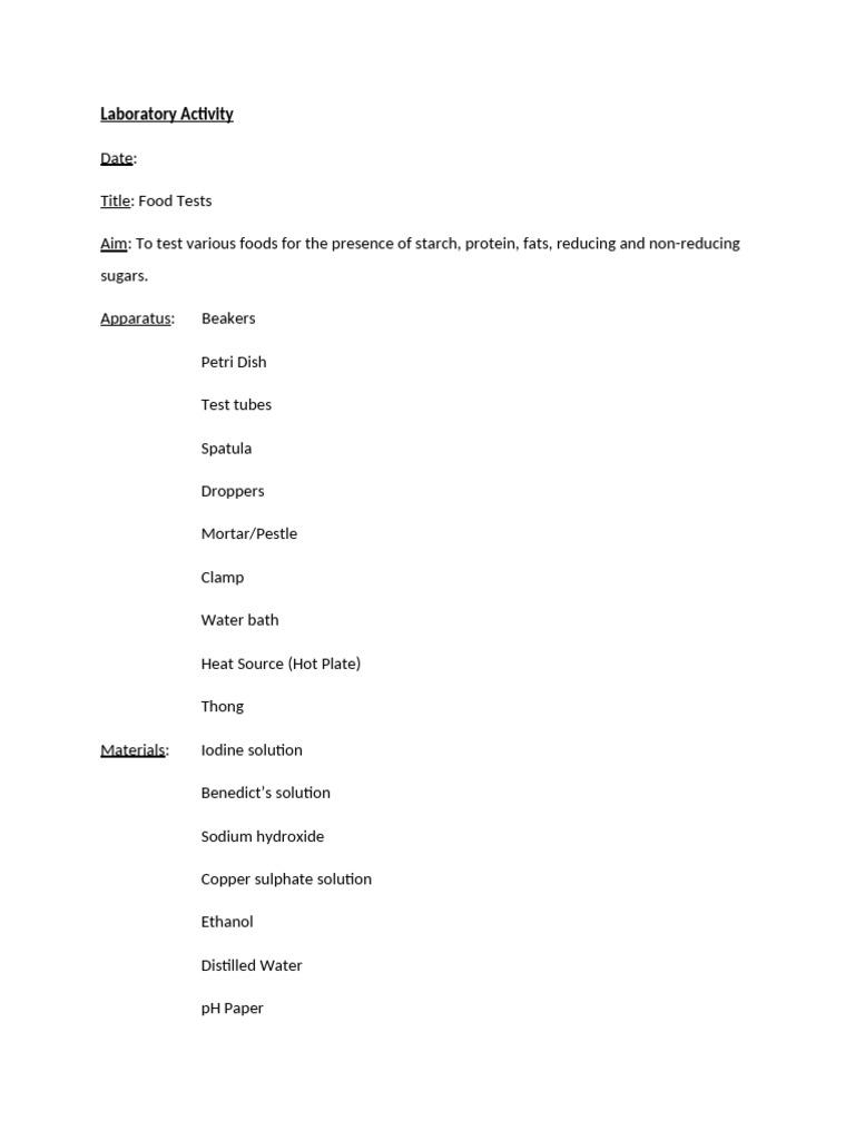 Copy of Food Test Lab | PDF | Starch | Foods