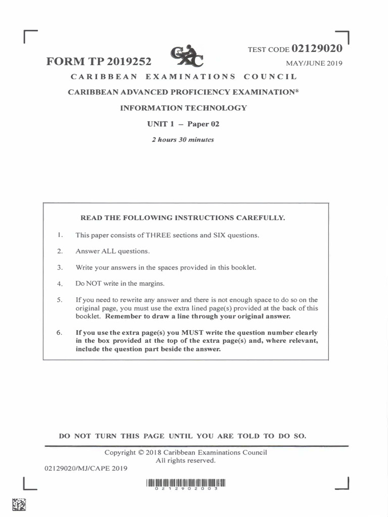 2019 CAPE Information Technology, Unit 1 | PDF