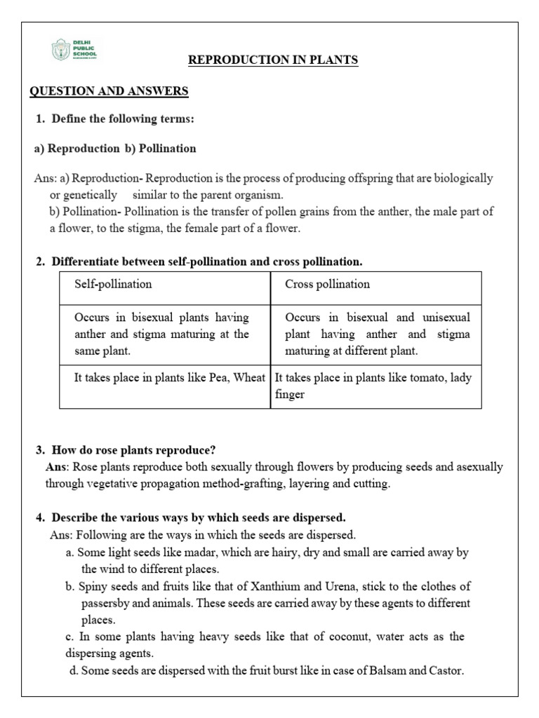 Define The Following Terms: A) Reproduction B) Pollination | PDF ...