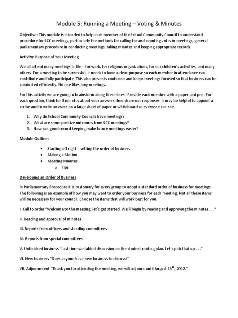 SCC Voting & Minutes | PDF | Chairman | Group Decision Making