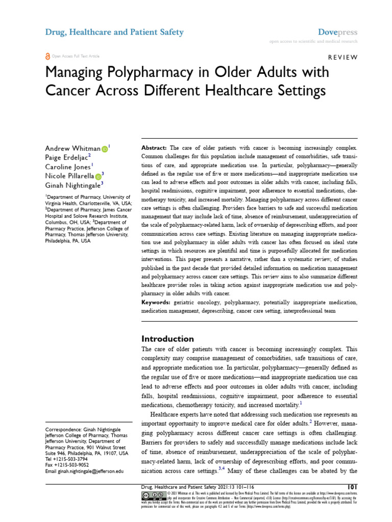 Managing Polypharmacy in Older Adults With Cancer | PDF | Geriatrics ...