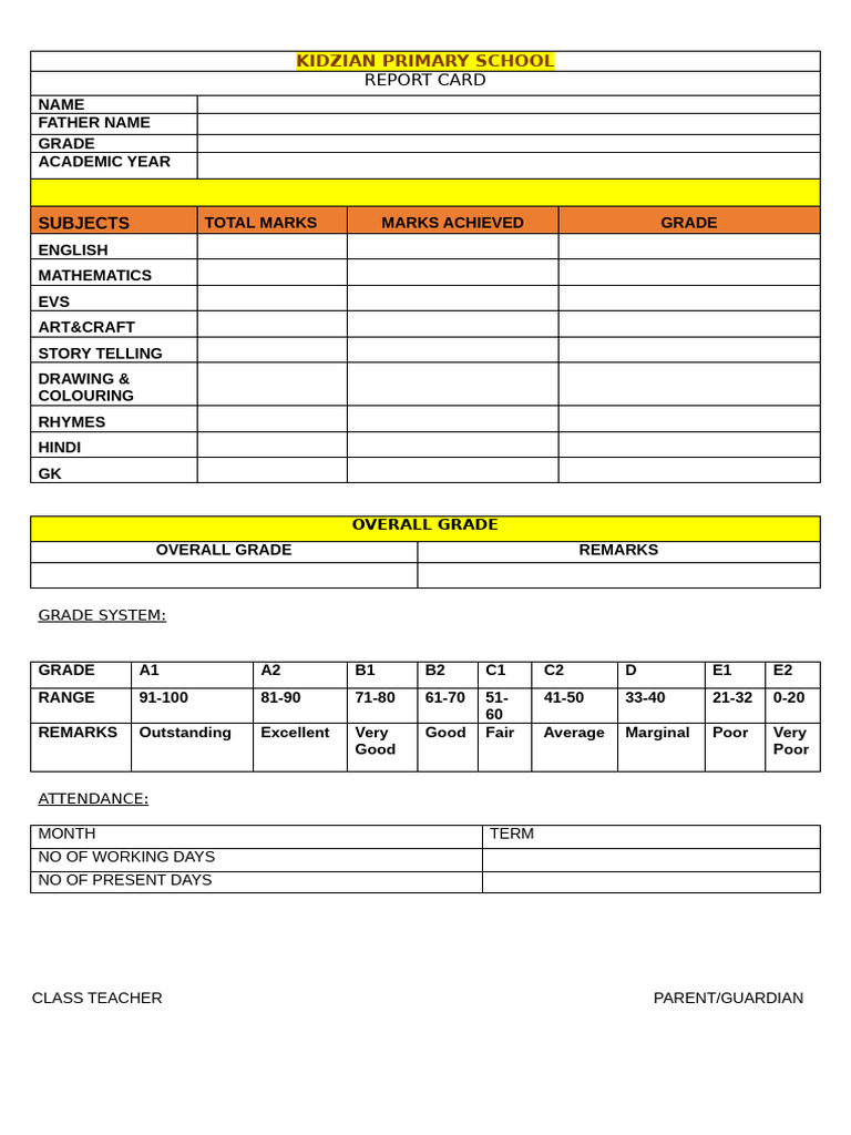 Report Card Grade1 | PDF