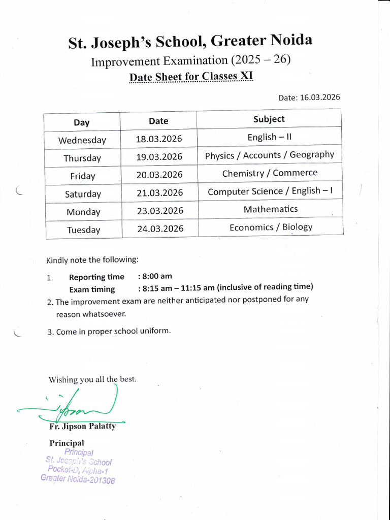 Datesheet For Class XI - 5214 | PDF