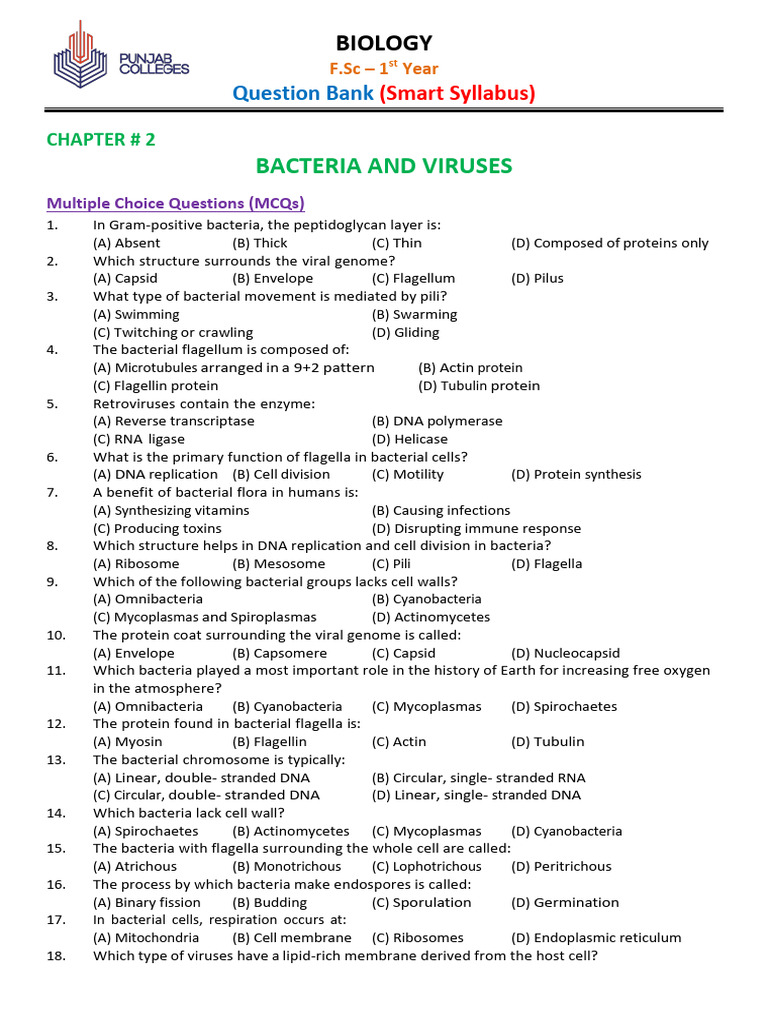 1st Year Biology Chap. 2 Bacteria and Viruses QB | PDF