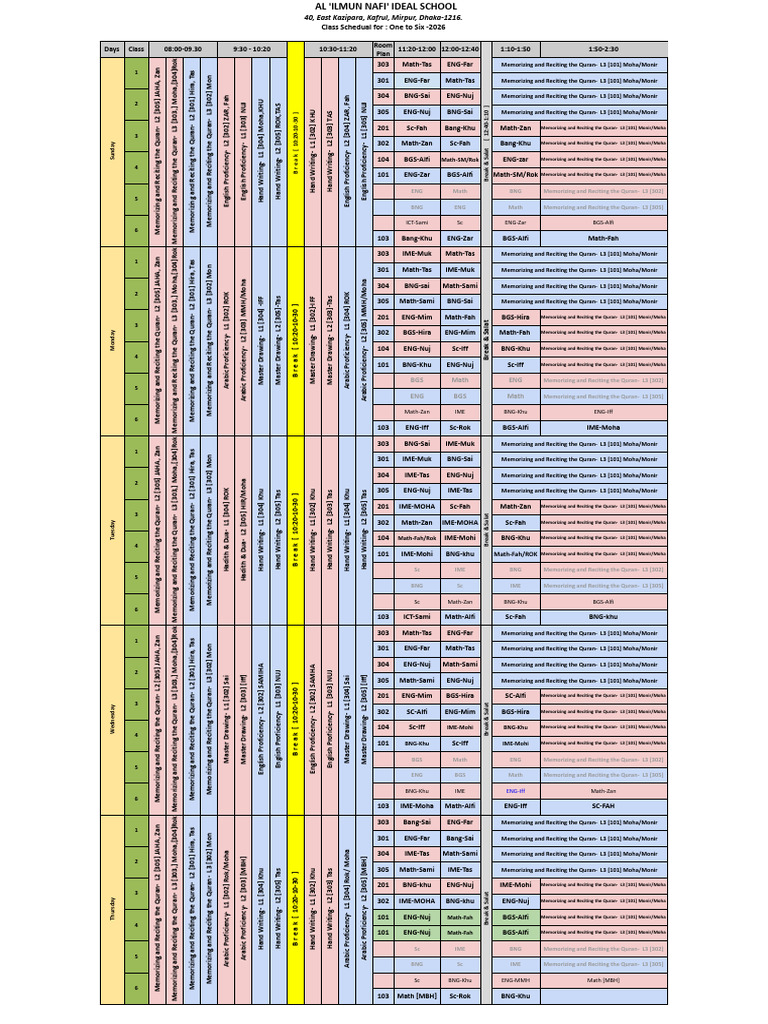 Class Routine 05-03-2026.Xlsx - Google Sheets | PDF