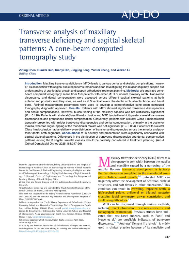 Transverse Analysis of Maxillary Transverse Deficiency and Sagittal ...
