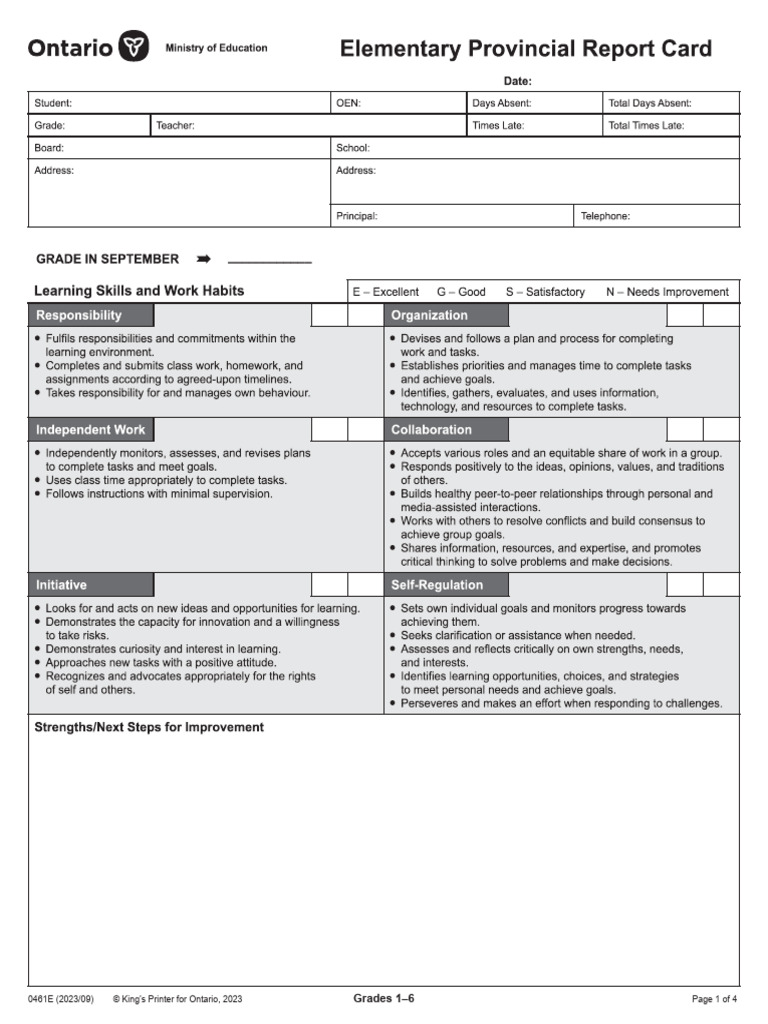 June 2025 Elementary Term 2 Report Card 165274481 | PDF | Reading ...