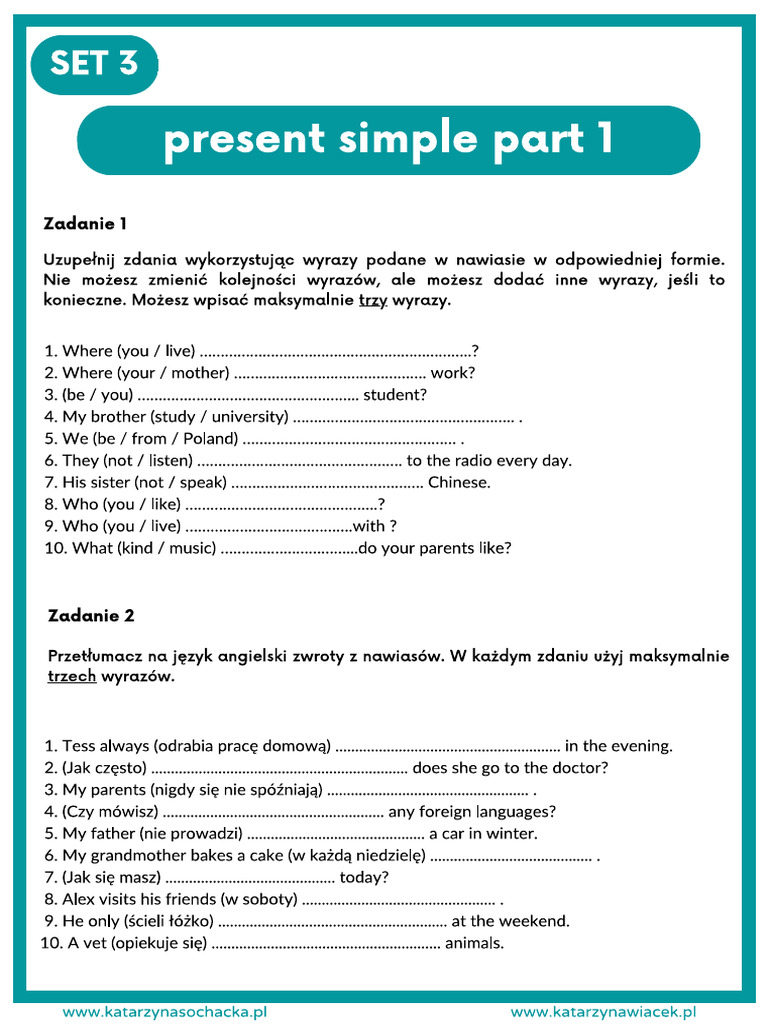 SET 3 Present Simple Part 1 | PDF