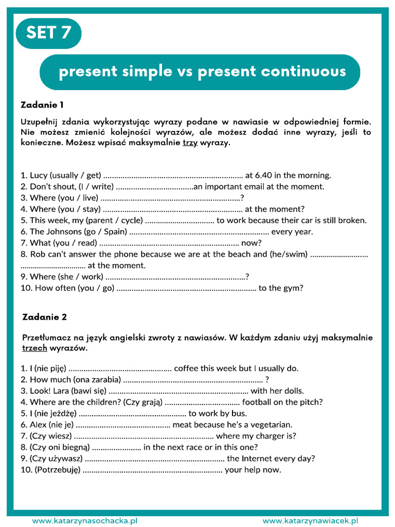 SET 7 Present Simple Vs Present Continuous | PDF
