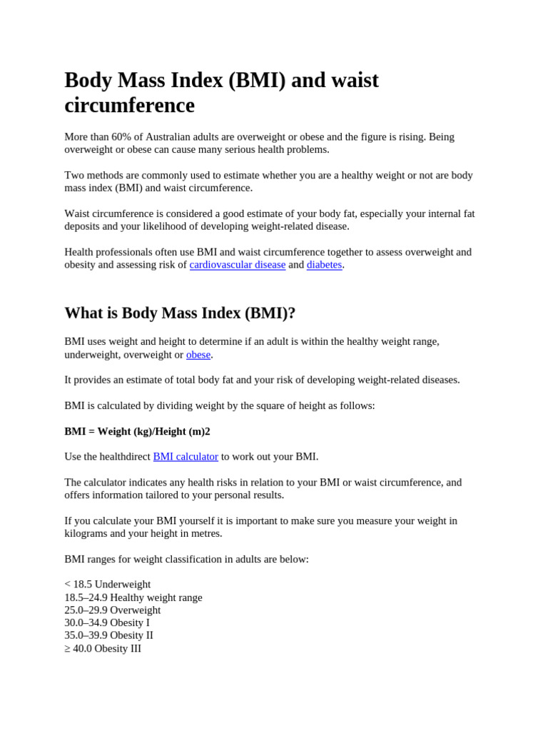 Body Mass Index and Waist Circumference | PDF