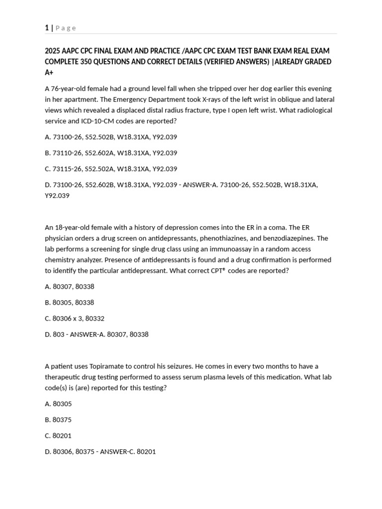 2025 Aapc CPC Final Exam and Practice | PDF | Common Carotid Artery ...