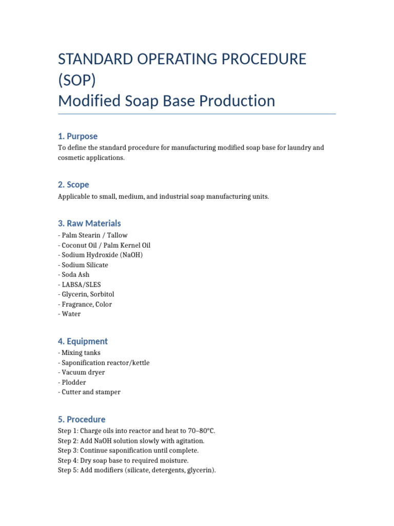 Modified Soap Base SOP | PDF