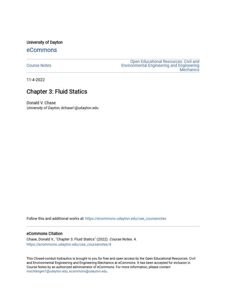 Chapter 3 - Fluid Statics | PDF | Pressure | Pressure Measurement