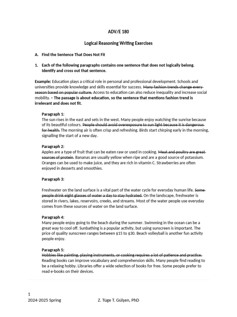 Logical Reasoning Writing Exercises | PDF | Healthy Diet | Sleep
