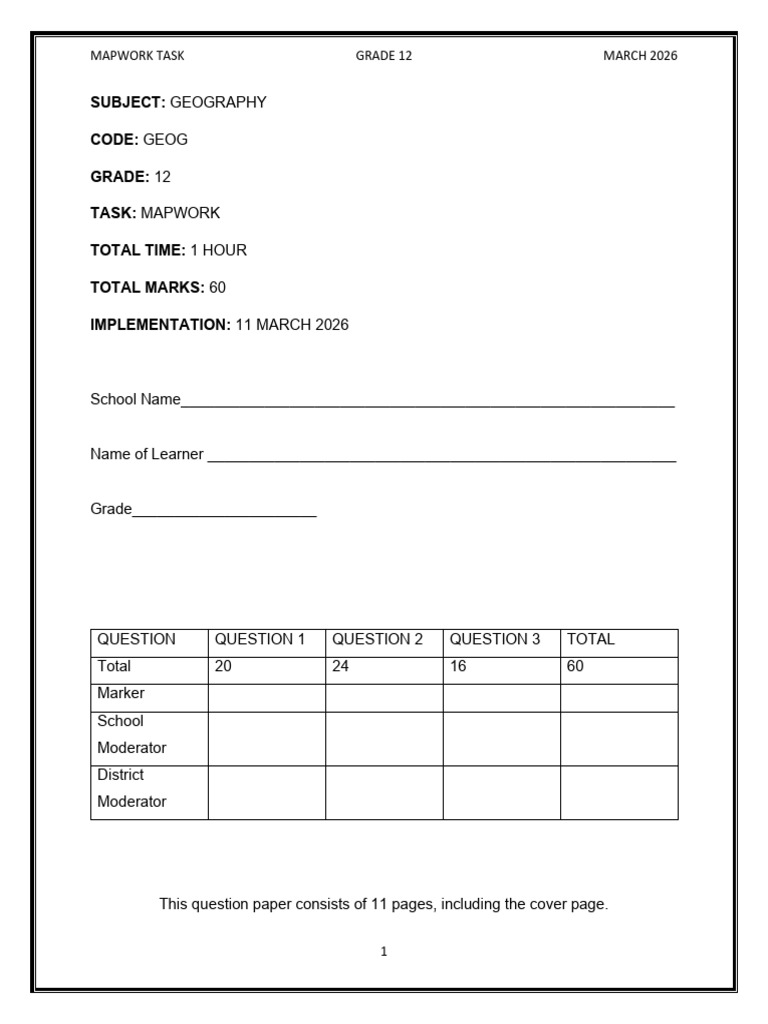 Grade 12 Mapwork Task Question Paper 2026 | PDF | Geographic ...