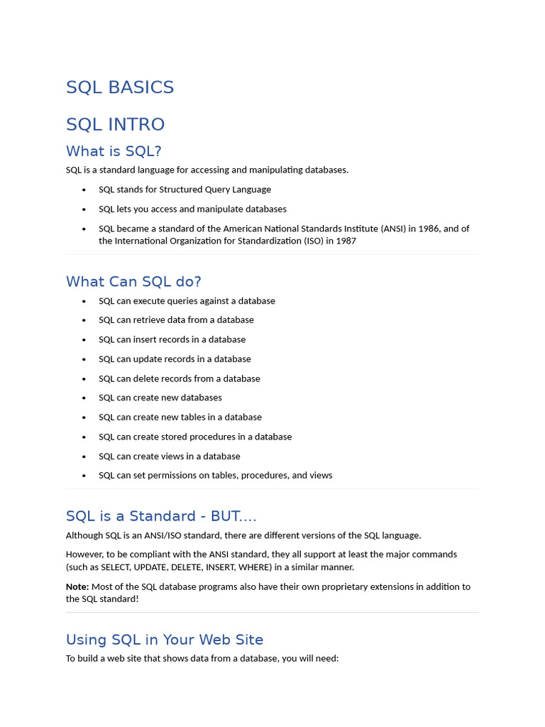 SQL Basics SQL Intro | PDF | Sql | Relational Database