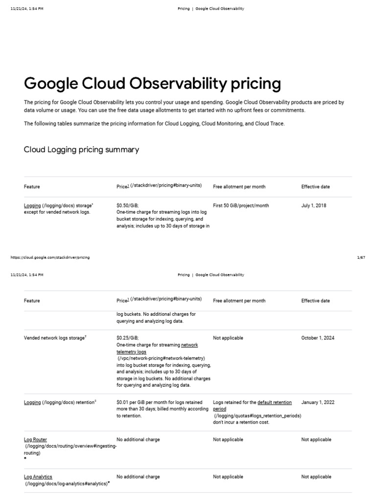 Pricing - Google Cloud Observability | PDF | Cloud Computing | Byte