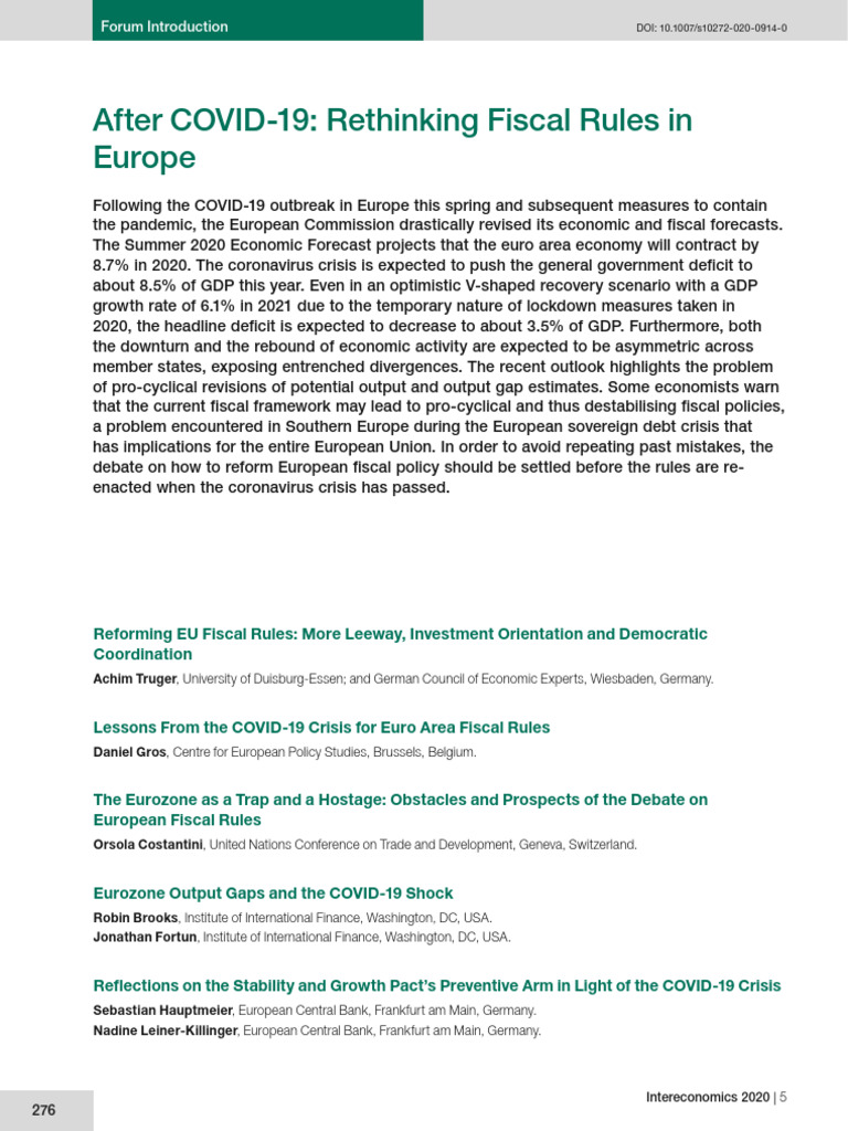 After Covid 19 Rethinking Fiscal Rules in Europe | PDF | Stability And ...