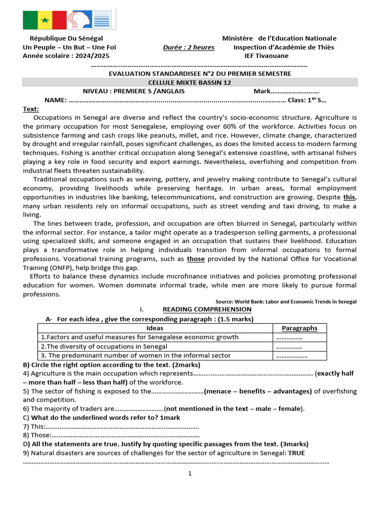Test 1er S | PDF