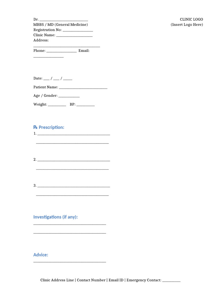 General Physician Prescription A4 Right Logo | PDF