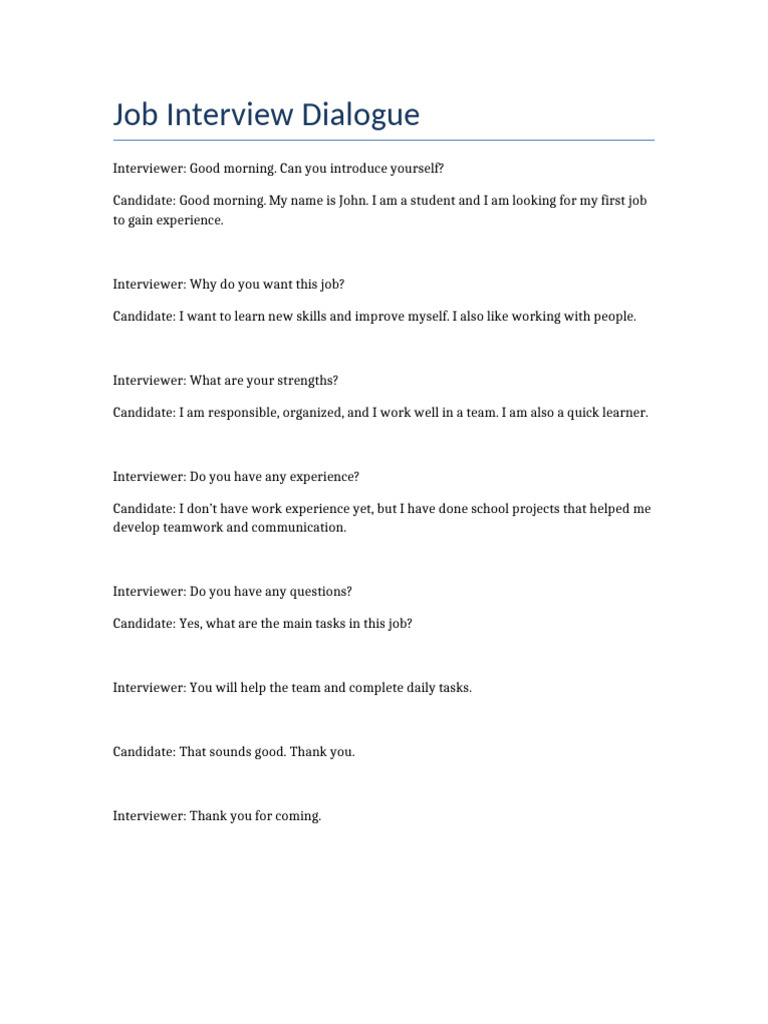 Job Interview Dialogue | PDF