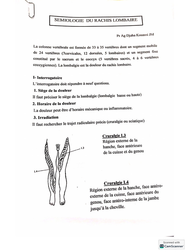 Sémiologies Du Rachis Lombaire | PDF