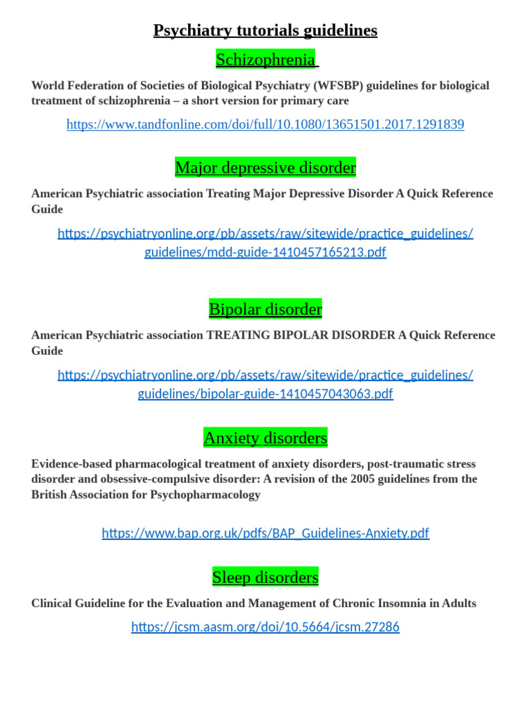 Psychiatry Tutorials Guidelines 1 | PDF