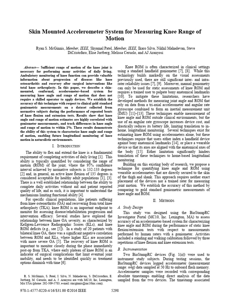 Skin Mounted Accelerometer System For Measuring Knee Range of Motion | PDF