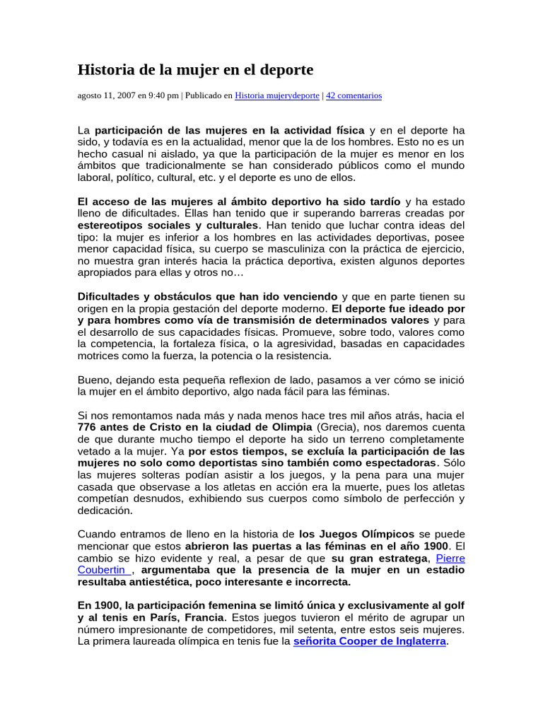 Historia de La Mujer en El | PDF | Deporte del atletismo | Deportes