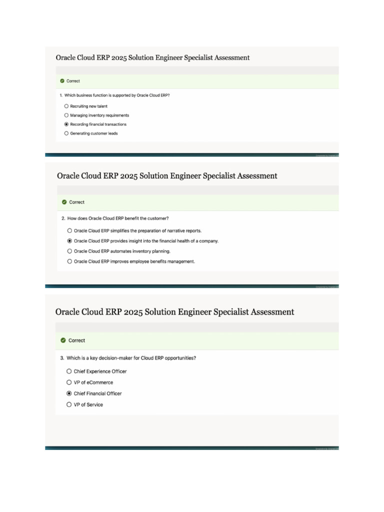 Oracle Cloud ERP 2025 Solution Engineer Specialist Assessment | PDF