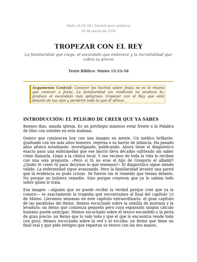 Sermon Mateo 13 53-58 | PDF | Jesús | Evangelio de Mateo