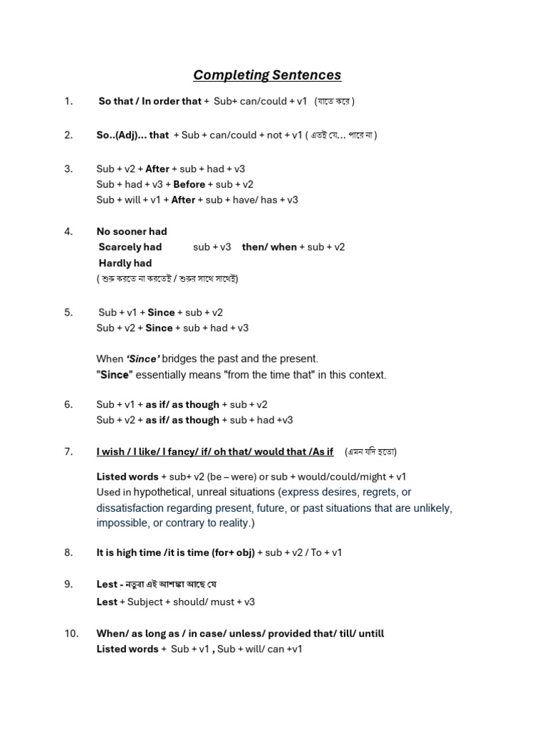 Completing Sentences Rules | PDF