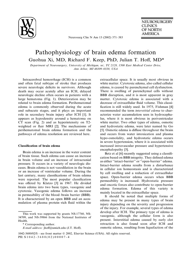 Pathophysiology of Brain Edema Formation | PDF