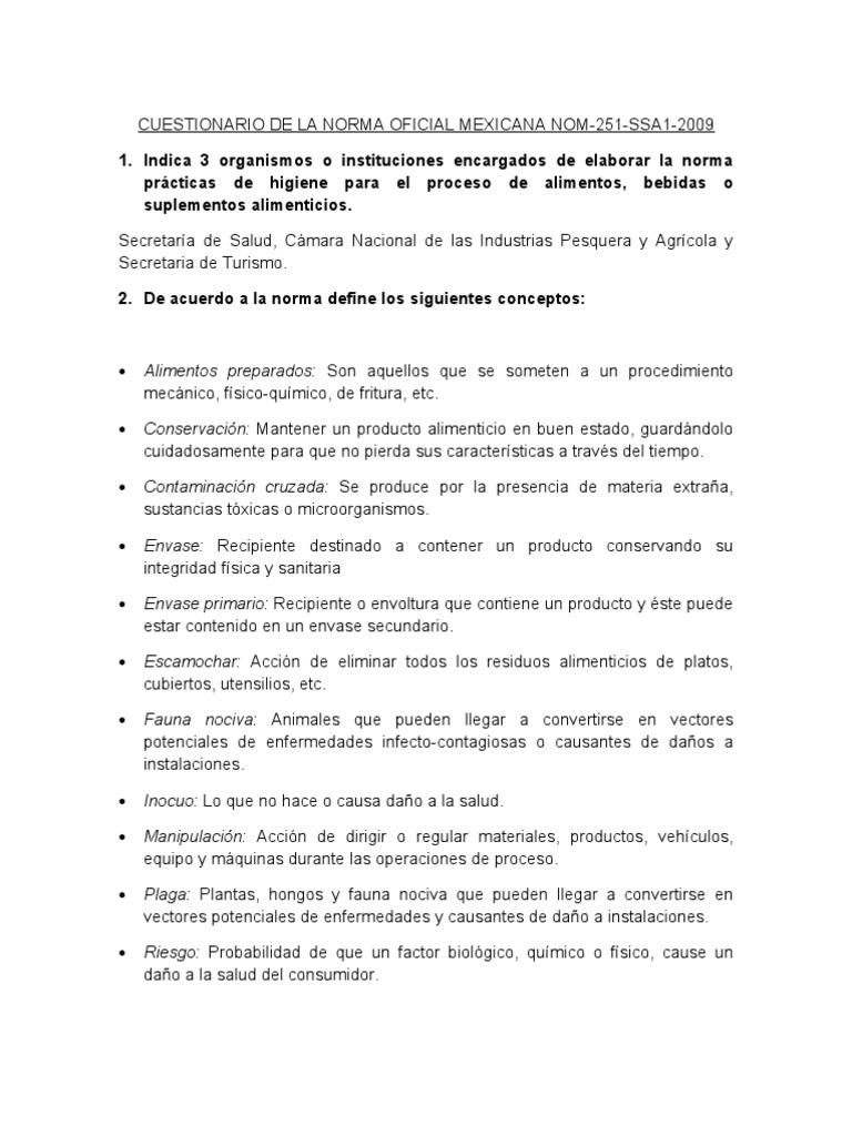 Cuestionario de La Norma Oficial Mexicana Nom251Ssa1