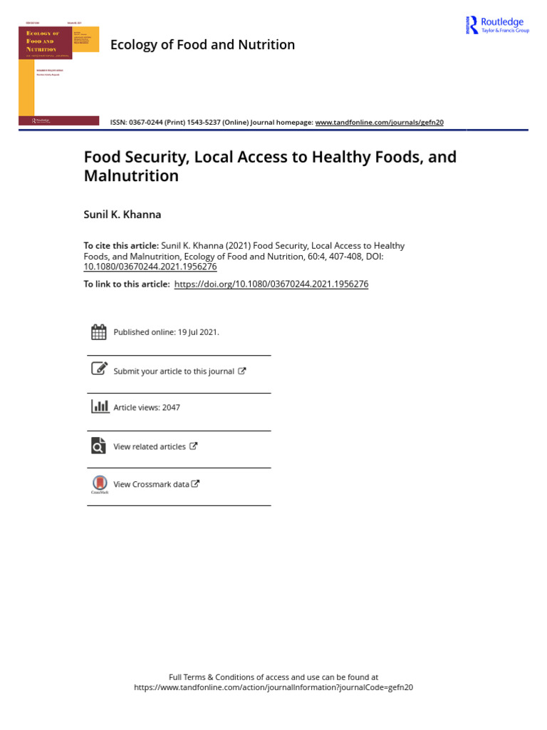 Food Security Local Access To Healthy Foods and Malnutrition | PDF ...